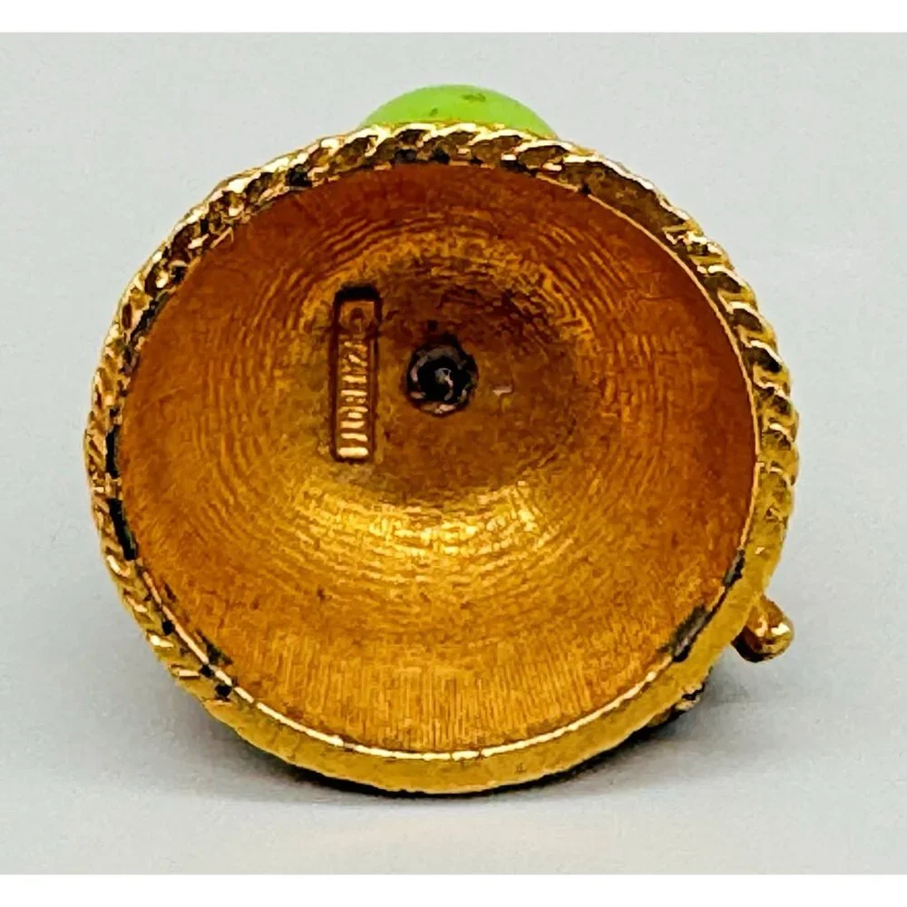 FLORENZA Jewelry Trinket Pill Box Insect Bug Bee Enamel Hive Green Glass‎ Top